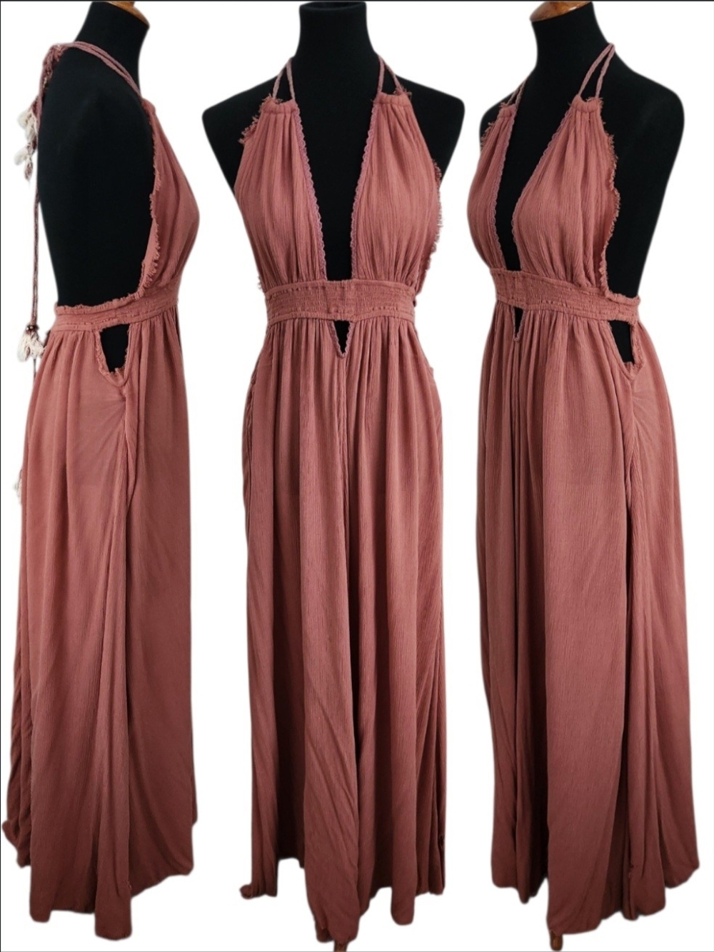 Free People Look Into The Sun Halter Maxi Dress Size S Ginger Boho Festival